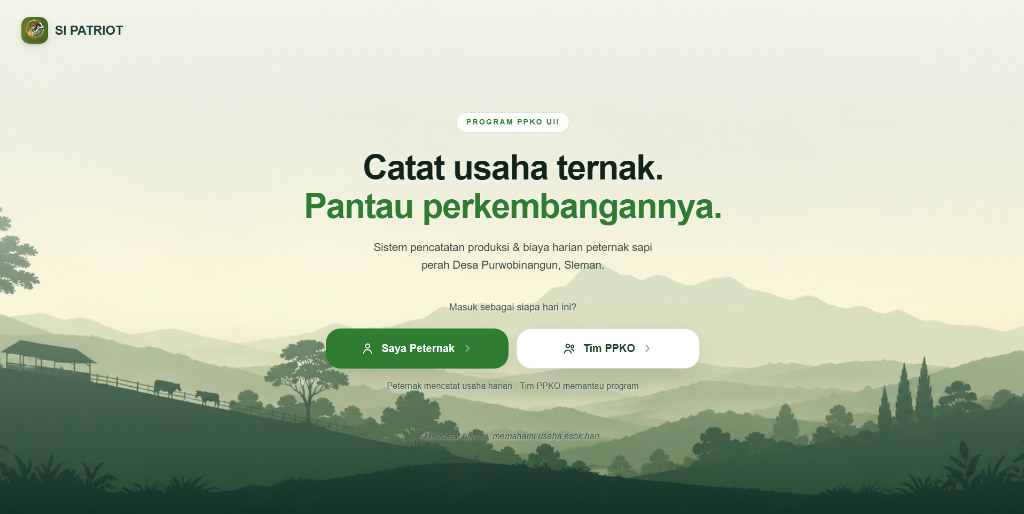 Tampilan aplikasi SI PATRIOT untuk pencatatan digital peternak